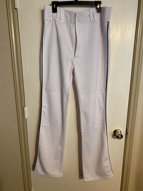 Men's White Athletic Baseball Pants with Black Side Stripe